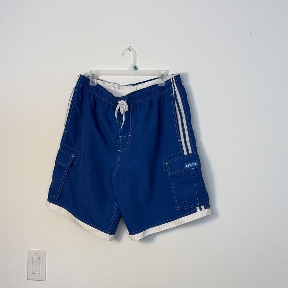 UZZI Men's XXL Blue Solid Board Shorts Swim Trunks Drawstring Pockets